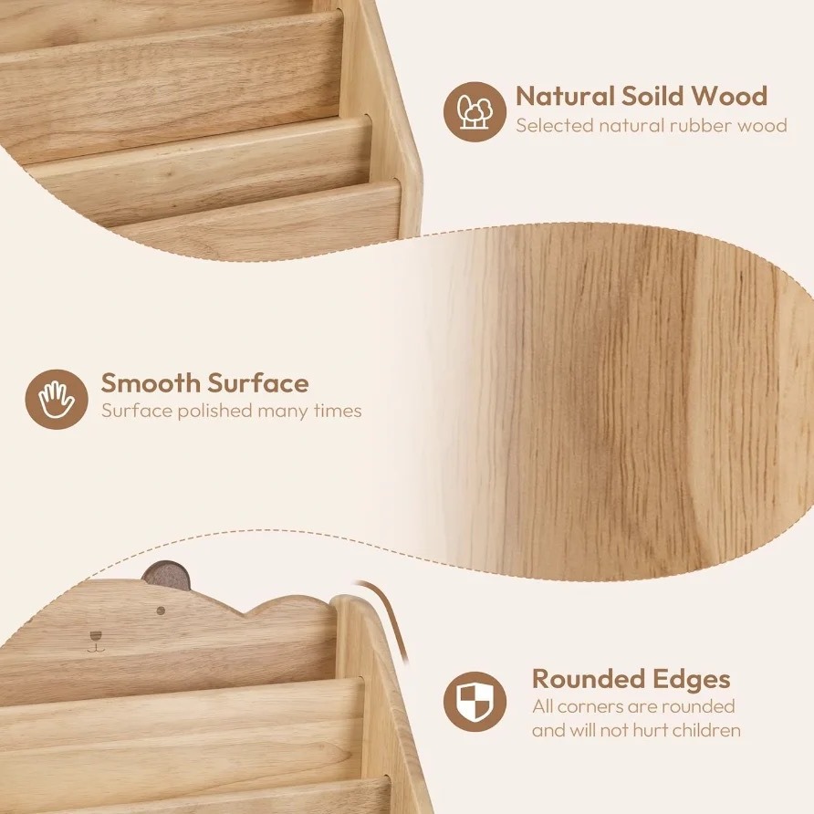 Estante de almacenamiento de libros de madera para niños, escritorio, libro de cuentos multicapa, estante de acabado de pintura, estantería de madera escalonada