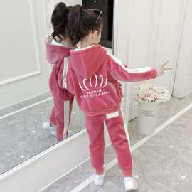 女童秋冬套装女孩2025新款双面绒两件套中大童金丝绒运动卫衣外套