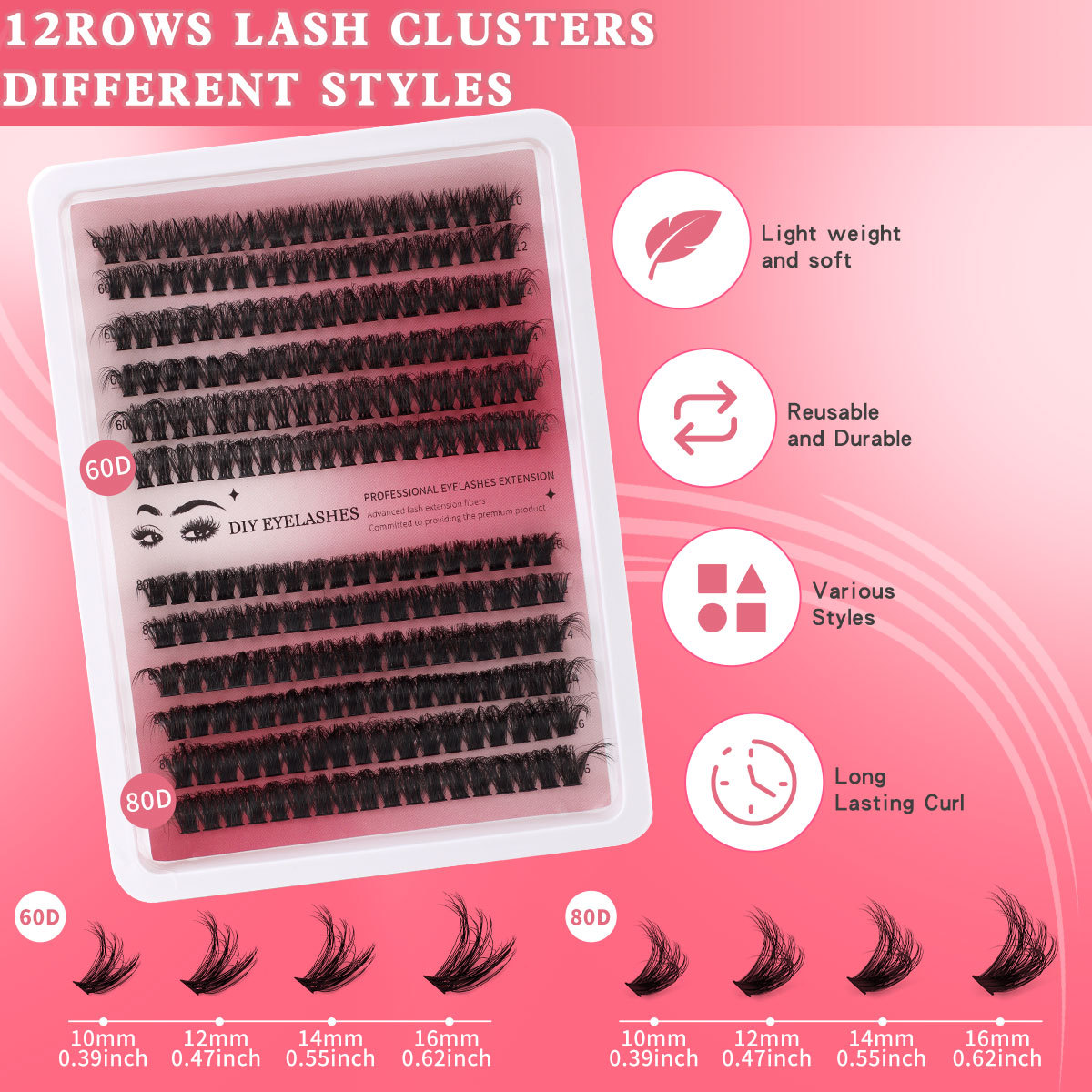 Grænseoverskridende nyt 60D100D tykt enkelt klynge falske øjenvipper sæt 10 16mm krøllede gør-det-selv segmenterede øjenvipper_voghion.com