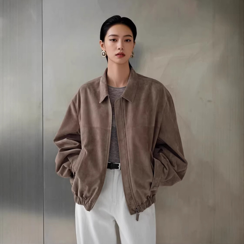 Jiarong Factory Suede/Matte Vegetable-Tanned Lambskin Old Money Style Wide-Shoulder Genuine Leather Jacket | Linton Jacket Jiarong Factory Suede/Matte Vegetable-Tanned Lambskin Old Money Style Wide-Shoulder Genuine Leather Jacket | Linton Jacket