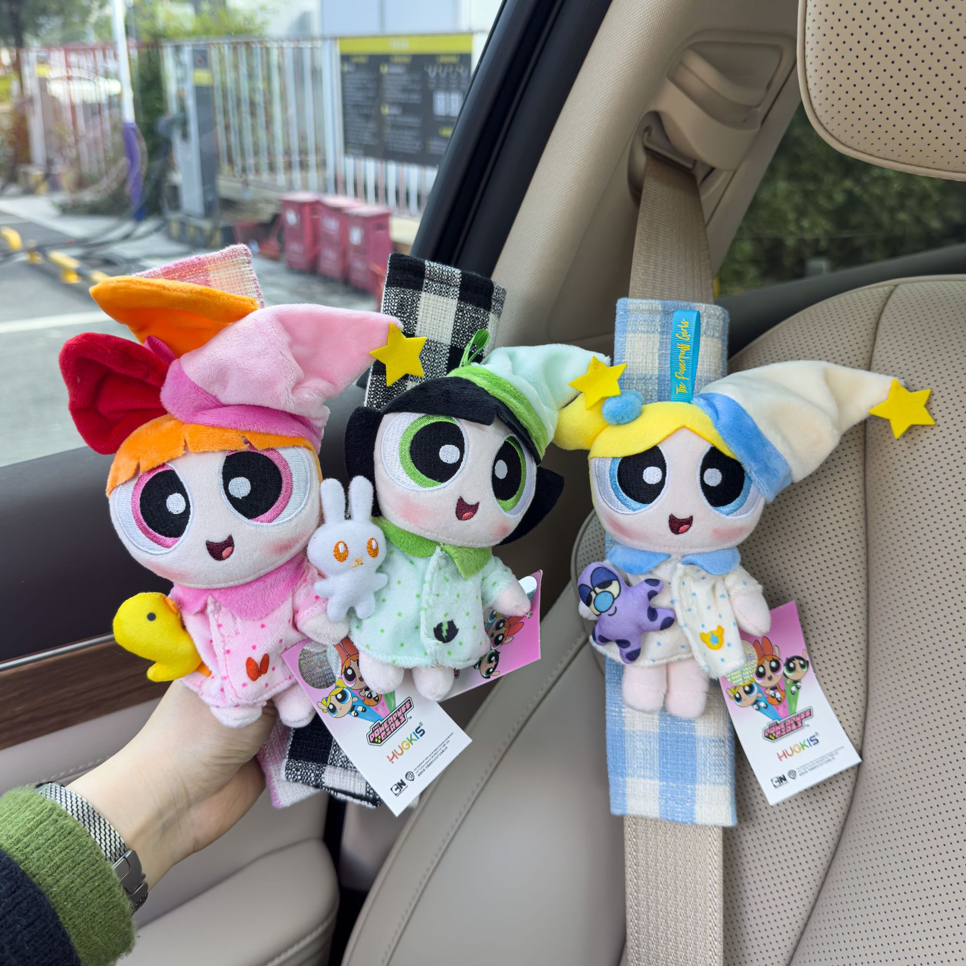 Authentic Powerpuff Girls Plush Doll Car Seat Belt Shoulder Cover Anti-Strangle Belt Car Decoration New Car Goodies