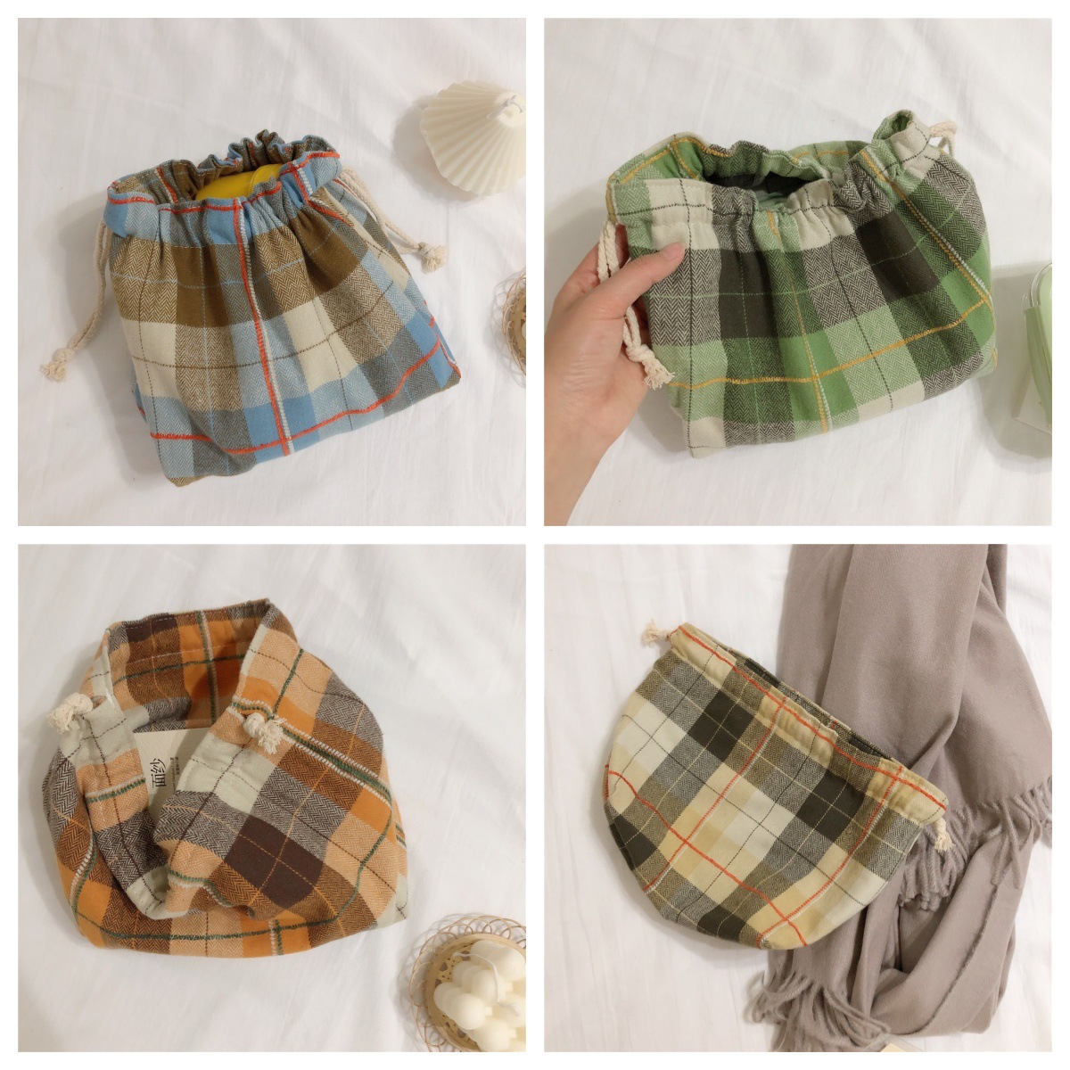 Bolsa de almuerzo de estilo japonés bolsa de almuerzo bolsa de desayuno bolsa de lino de algodón bolsa de cordón bolsa de almacenamiento doble engrosada de gran capacidad