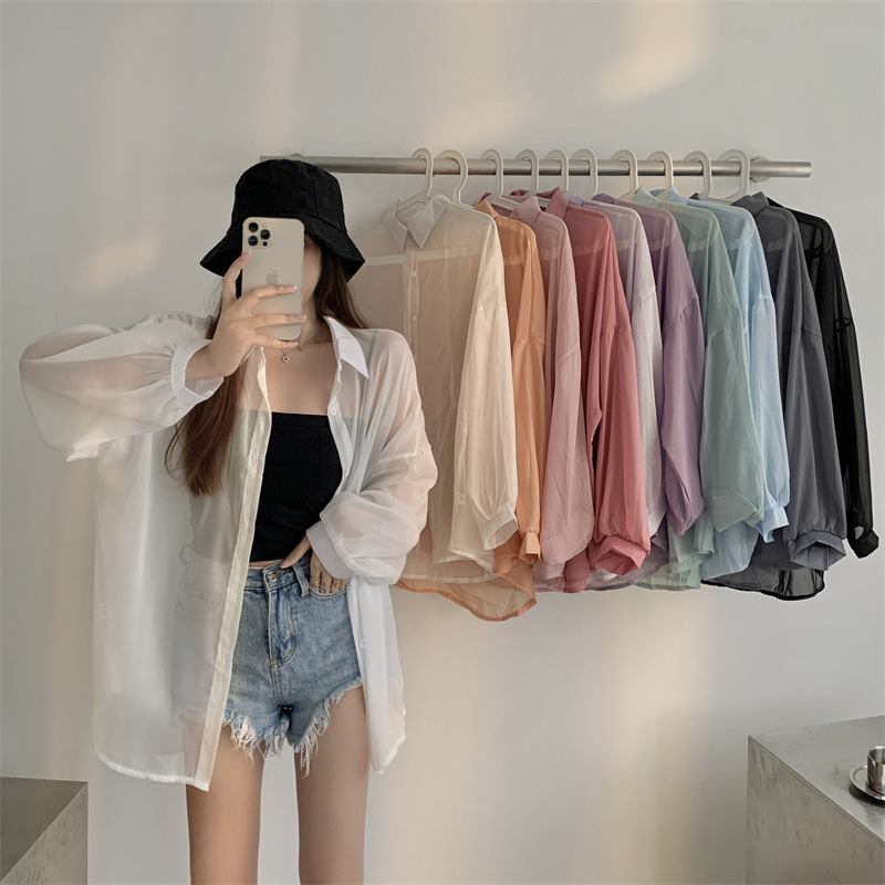 112g Weight Long Sleeve Sleeve Length Single Breasted Placket Type Shirtsleeve Sleeve Type Polyester, Chiffon Fabric Type Regular Top Length Cardigan Tops Type Holiday Occasion Shirt Collar Neckline Loose Fit Type Solid Color Pattern Summer, Spring Season Women's Gender Casual Style Wholesale Women's Casual Solid Color Long Sleeve Blouses 3