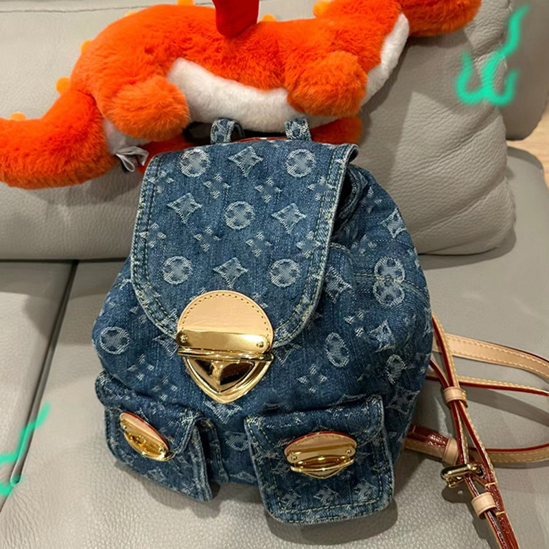 Neie populäre Denim Jacquard-Rucksak mat modeschen, lässegen, gedréckten Duebelrucksäck fir Reesen a villfältegen Eenzelrucksäck_voghion.com