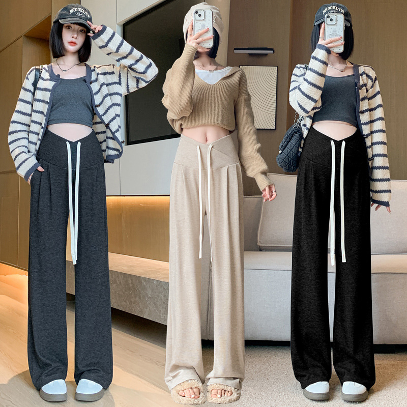 Pregnant Women's Pants Low Waist Drawstring Wide Leg Pants Spring and Autumn Wear 2025 New Early Pregnancy plus size Casual Pants Autumn Wear