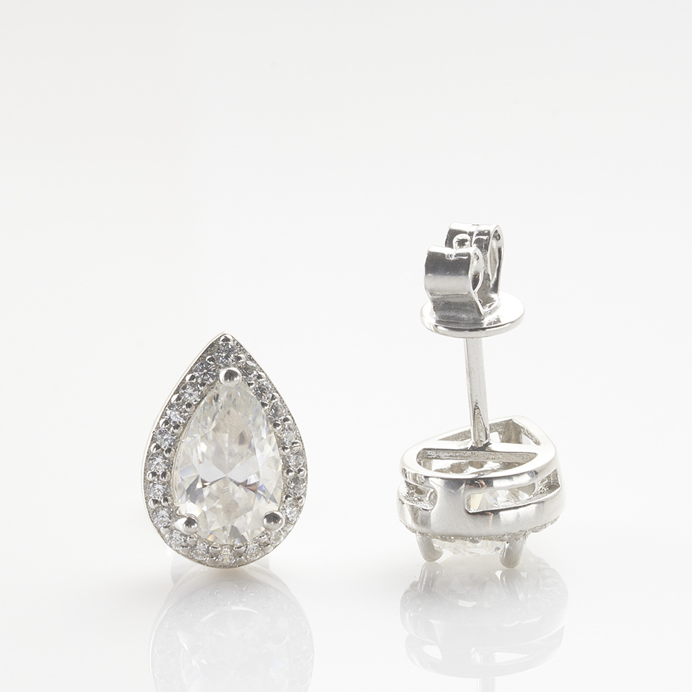 1 quilates X2 pendientes de piedra de moissanita blanca en forma de pera plata esterlina transfronteriza europea y americana dos pequeños pendientes de piedra de moissanita TK