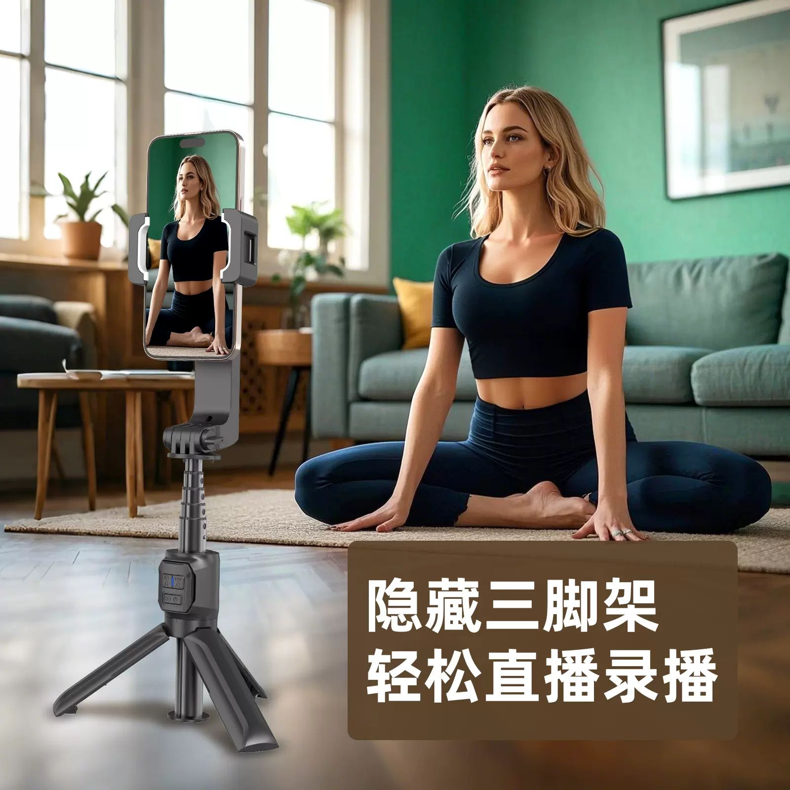 单轴云台2轴防抖自拍杆稳定器手机支架内置39.5CM延长杆遥控器