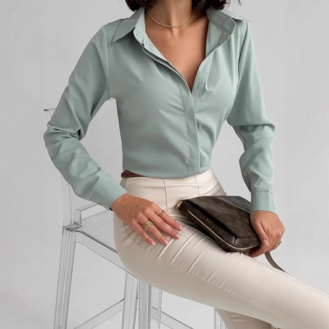 Spring Women's Shirts, High-End Office Professional Wear, European and American Cross-Border Amazon Elegant Long-Sleeved Casual Shirts