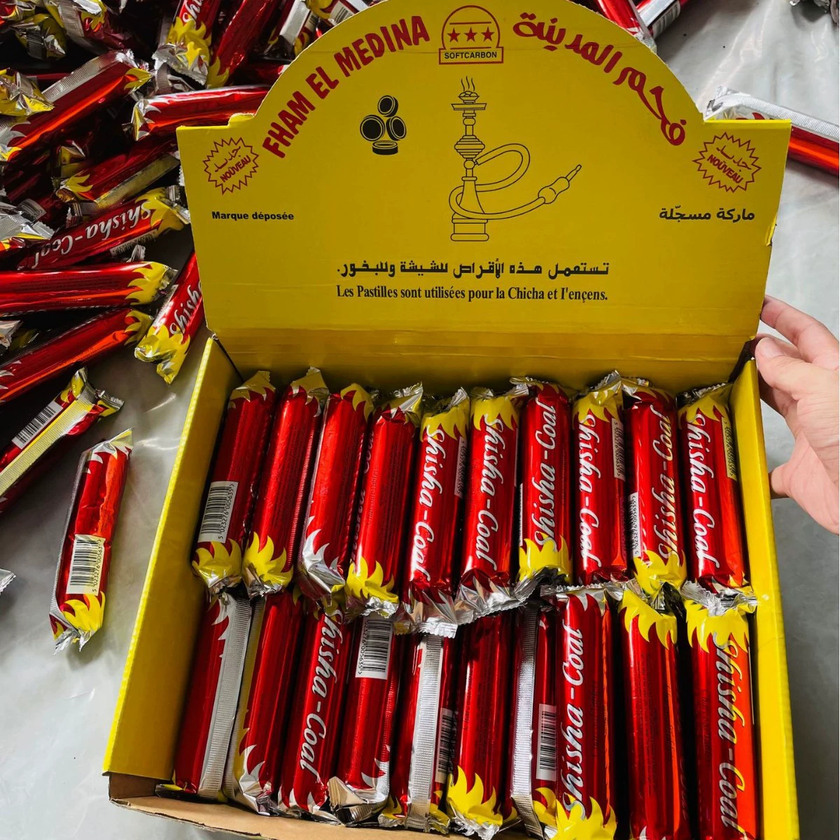 Заводской уголь для кальяна из ливийской ревеня, быстроразжигающийся, 33 мм, чистый фруктовый уголь, бездымный, специальный.