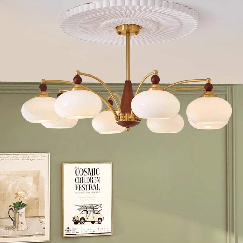 [Selección estricta] lámpara de caqui medieval viento crema simple lámpara de estudio de vidrio de madera maciza lámpara francesa retro