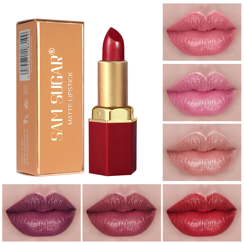 Sam Sugar Pearlescent Diamond Lipstick Lip Glaze Fine Shimmer Long-Lasting Color Easy-To-Color Velvet Moisturizing Lipstick Cross-Border Makeup
