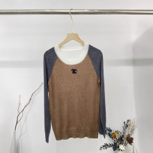 秋冬圆领拼色刺绣毛衣女款2025新款冬季小个子短款针织打底衫上衣