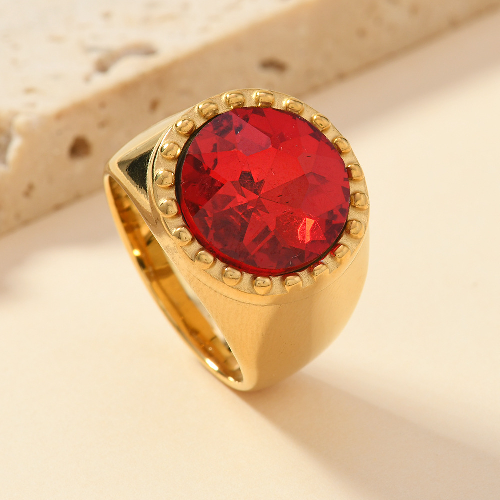 Joyas de acero inoxidable de lujo ligero de estilo europeo y americano Retro estilo de corte fundición anillo de gemas redondas anillo de geometría para hombres image 6