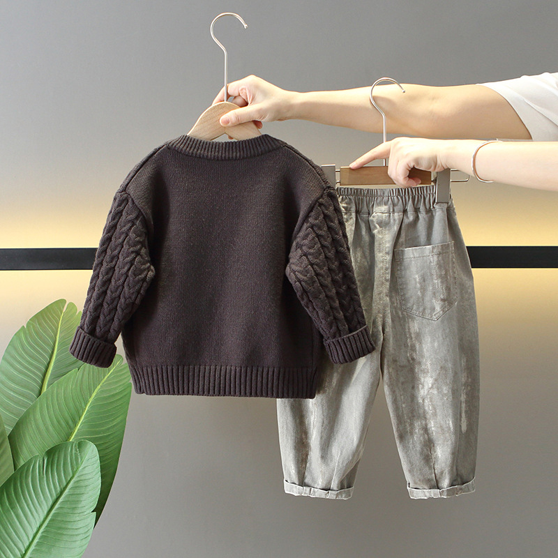 6158 Traje de otoño para niños 2024 Nuevo estilo de moda para niños de primavera y otoño chaqueta de suéter traje de tres piezas para bebés