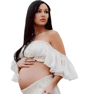 Cross-border Foreign Trade Amazon One-character Collar Pearl Chiffon Pregnant Women Photography White Pregnant Women Dress suit