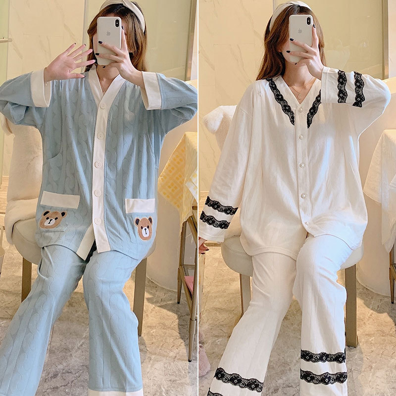 Special Offer: Trendy Postpartum Clothing, Pure Cotton, Spring and Autumn Long-Sleeve Cardigan, Summer Thin Style, Maternity Nursing Pajamas, Postpartum Breastfeeding Set