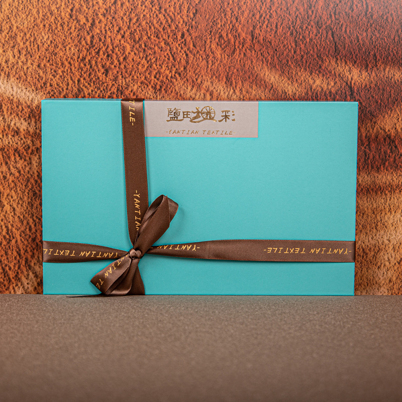 天地盖空礼盒简约绿色蝴蝶结睡衣丝绸小方巾丝帕i礼盒logo立体