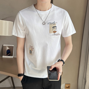 New Summer Short-Sleeve T-Shirt for Men, Korean Style Trendy Slim Fit Ins Fashion Versatile Pure Half-Sleeve Base Top