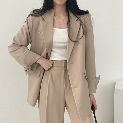 in stock Chic Casual Boyfriend Style Solid Color Suit Jacket High Waist Dipped Wide Leg Trousers for suit Women