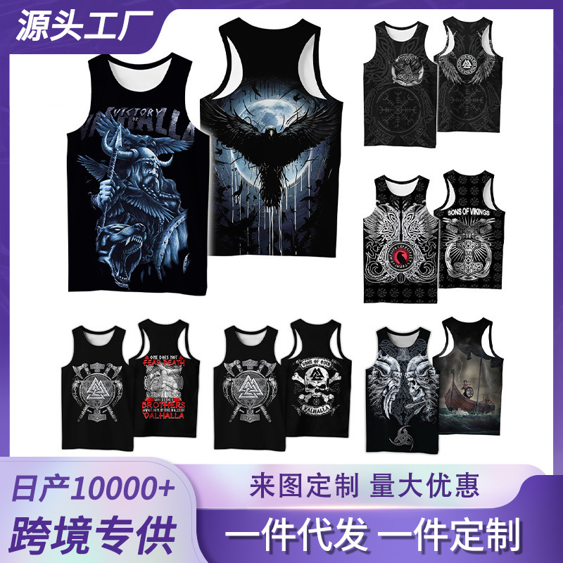 Halloween Sleeveless Vest Viking Digital Print Viking 3D Tattoo Unisex Casual Men's Trendy Elements
