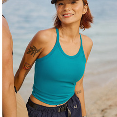 新款多巴胺色基礎款瑜伽背心女 含胸墊美背高彈速干跑步健身吊帶