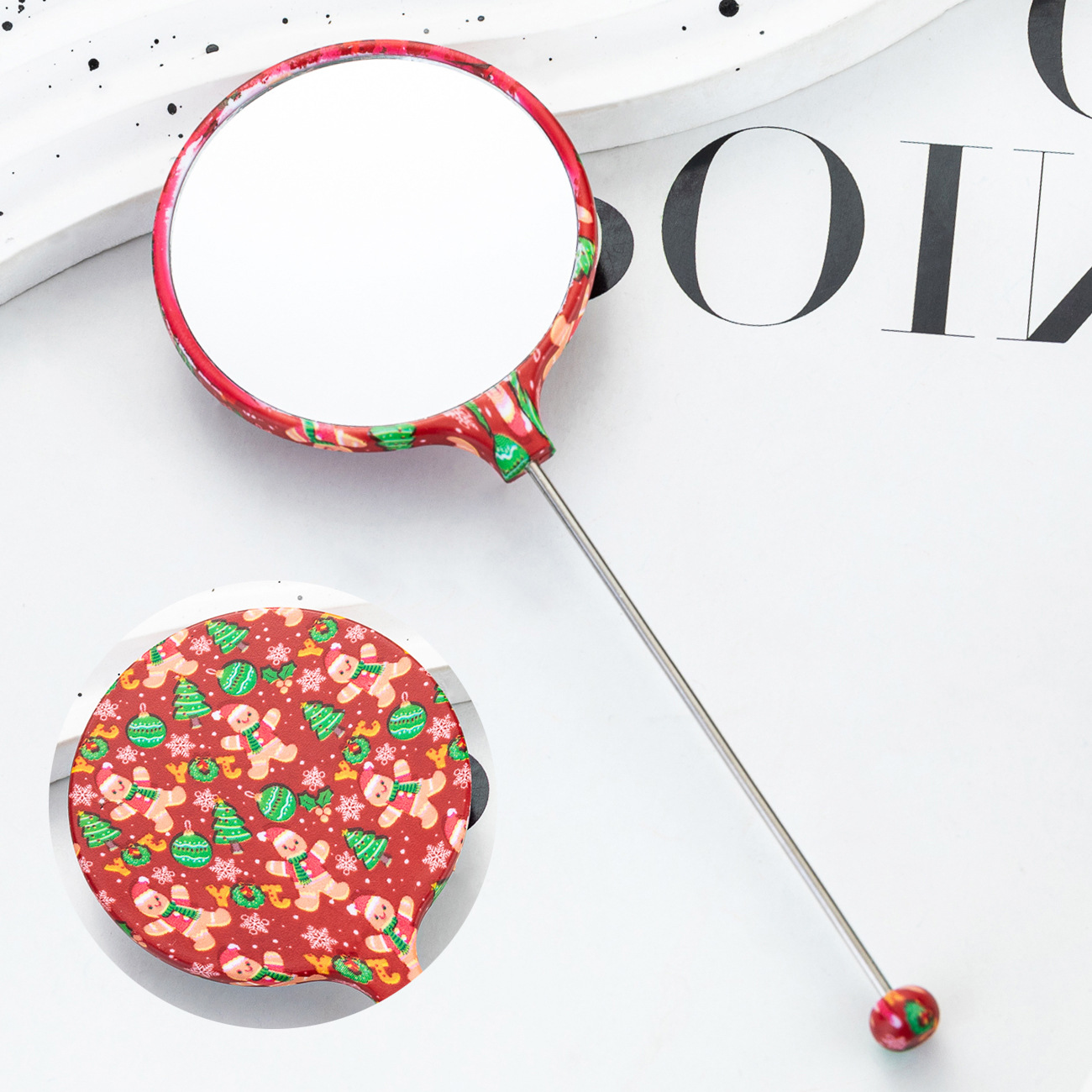 Espejo de mano multicolor DiDi Beaded Espejo de mano de alta definición portátil Espejo de mano nuevo patrón de Navidad y Halloween Espejo pequeño