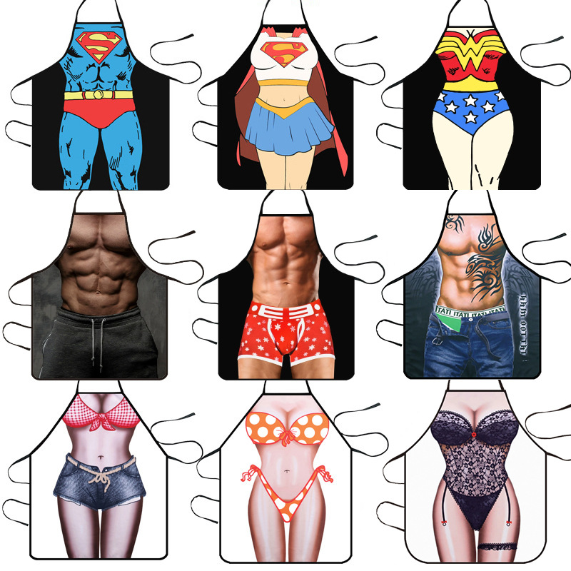Suministro transfronterizo de Amazon Venta caliente creativa personalidad divertida impresa delantal músculo hombres sexy delantal suministro de la fábrica