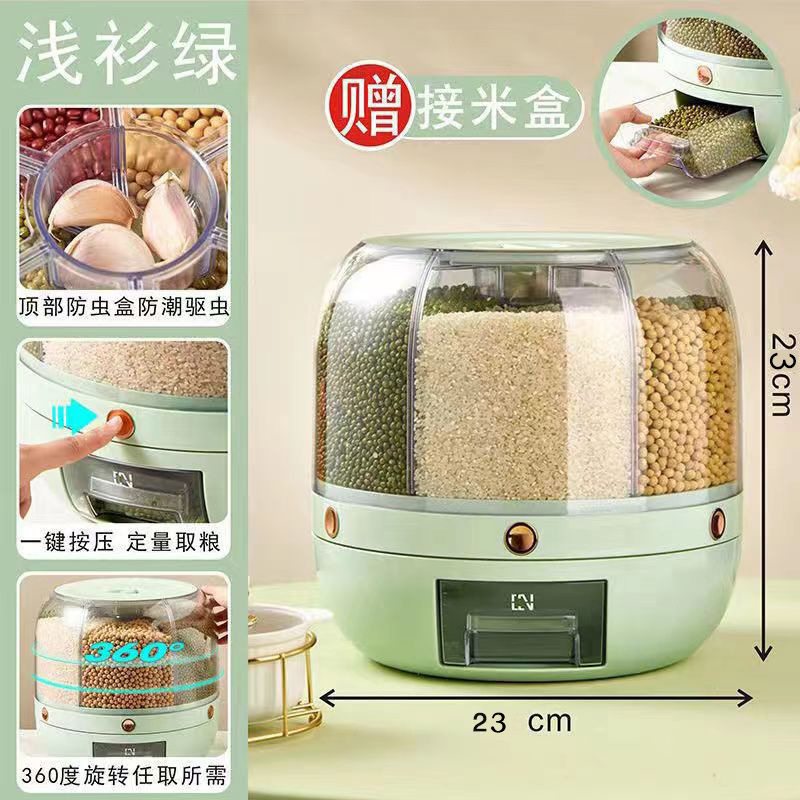 Tarro de granos giratorio transfronterizo sellado presionando Cubo de arroz tarro de almacenamiento de arroz caja de almacenamiento de granos a prueba de insectos a prueba de humedad