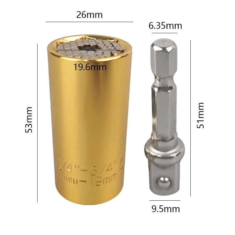 Extensión de Vaso Yunbei Métrico de 7-19 mm con Vástago Hexagonal de 3/8 Pulgadas, Vaso Mágico con Trinquete Plateado de 1/4-3/4 Pulgadas