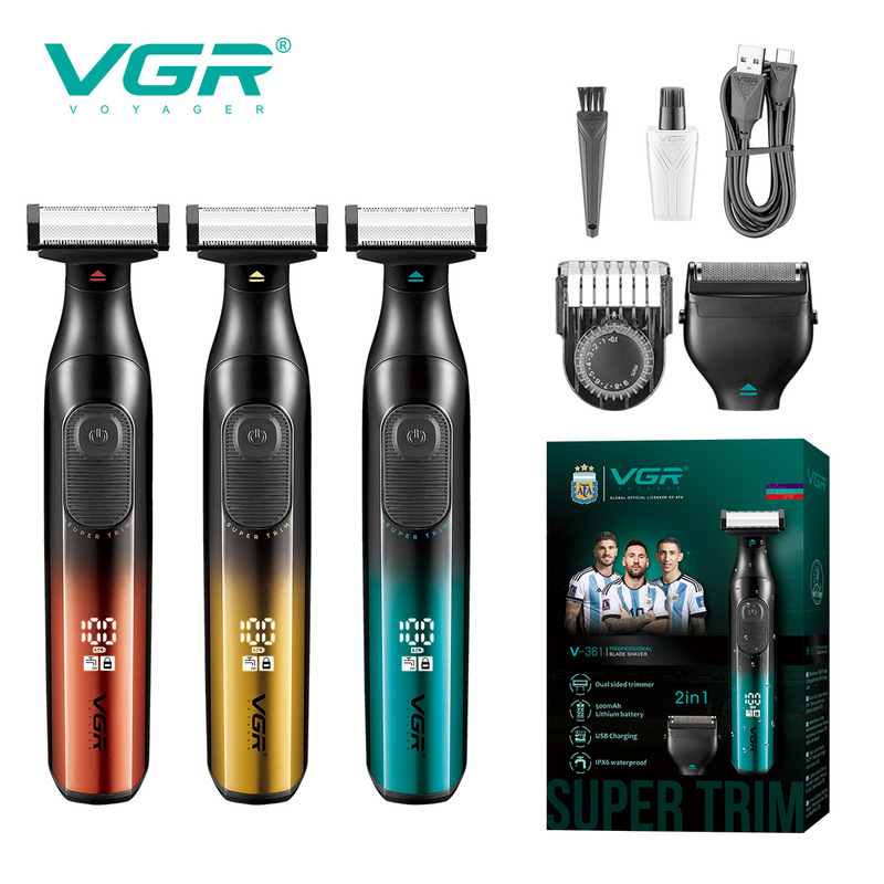 Vgr361 Cross-Border Two-In-One Electric Digital Display Shaver Men's T-Shaped Ipx6 Waterproof USB Rechargeable Shaver Vgr361 Cross-Border Two-In-One Electric Digital Display Shaver Men's T-Shaped Ipx6 Waterproof USB Rechargeable Shaver