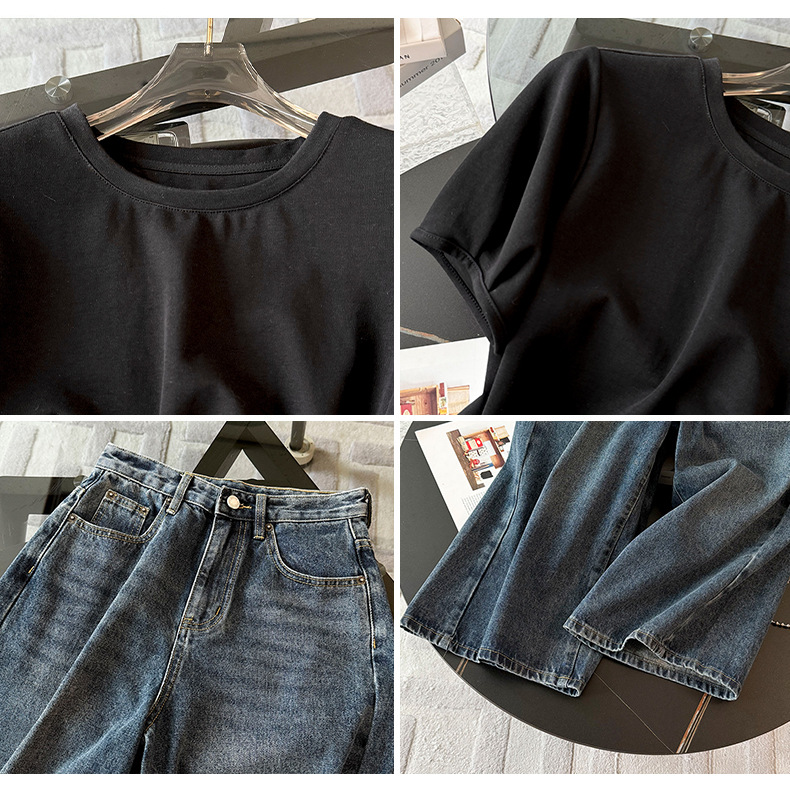Women's Clothing Style Fashion Casual Suit For Women Summer New Round Neck Irregular Slit Design Short Sleeve Denim Shorts Two Piece Suit_ecoleips.com