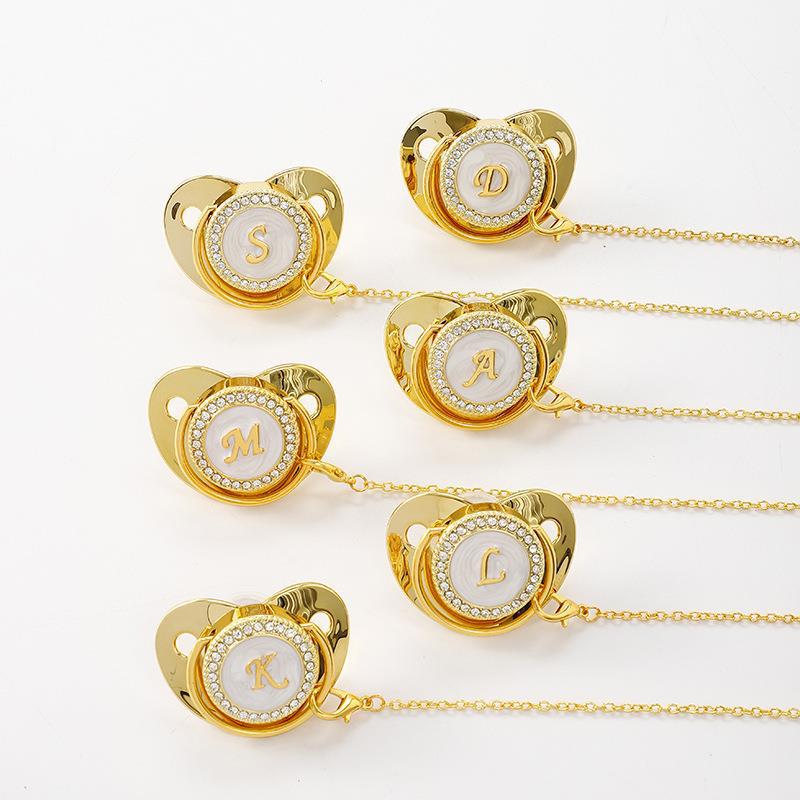 Cross-border explosions 26 letters gold metal baby pacifier diamond belt chain baby baby supplies hot sale