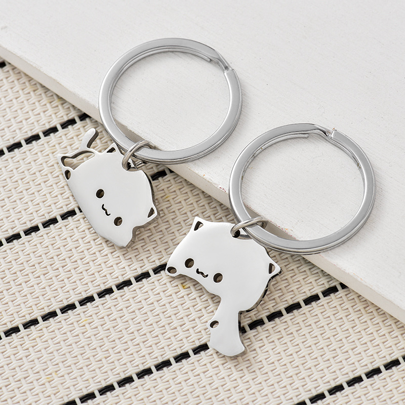 Cute Cat Stainless Steel Unisex Bag Pendant Keychain display picture 3