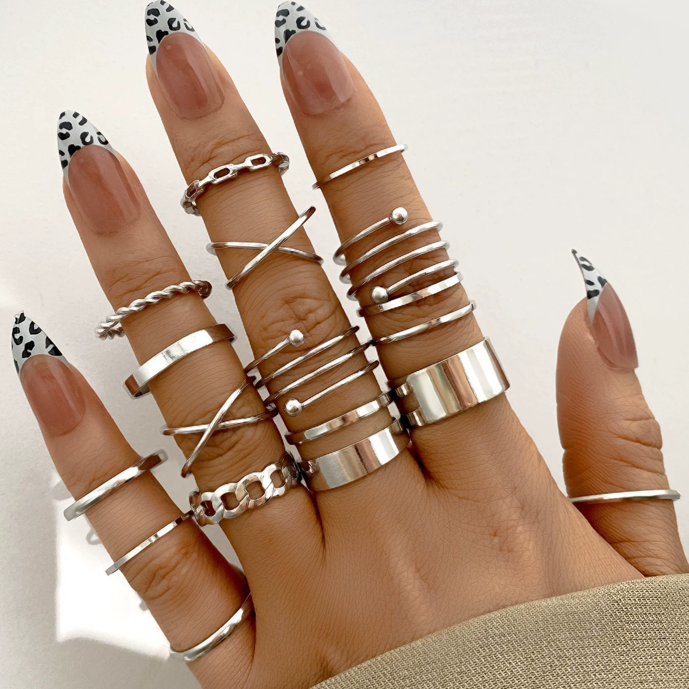 Ring multi-joint set, European style, metal adjustable stackable rings, assorted designs