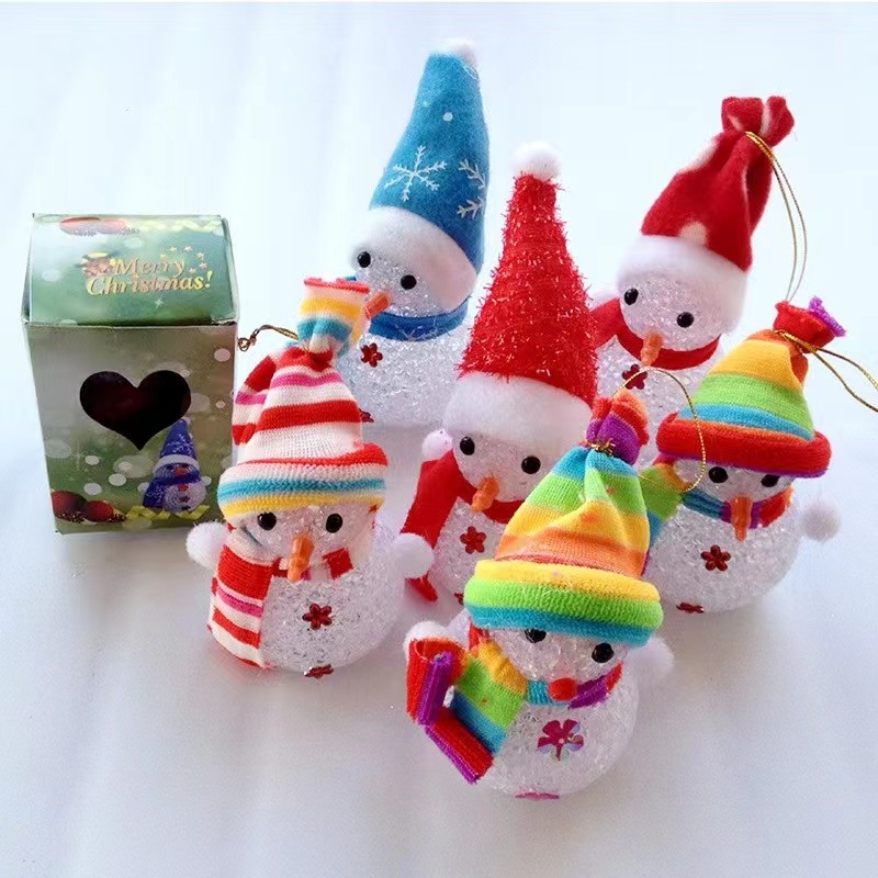 浪漫七彩水晶雪人LED燈聖誕節電池裝飾小擺件送小朋友地攤小禮品