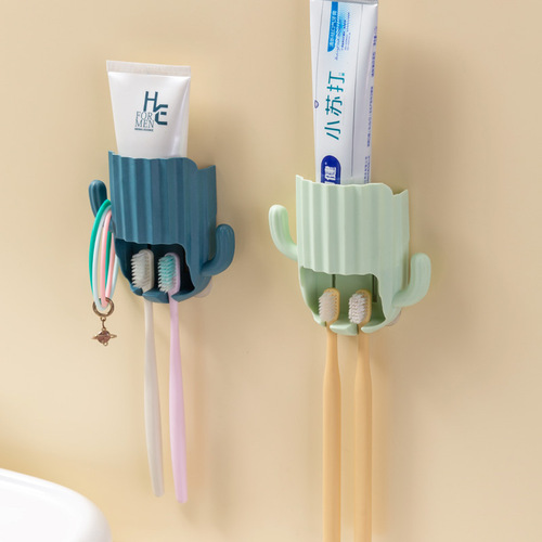 新牙刷固定器放牙刷的工具牙刷置物架免打孔墙壁挂式仙人掌吸壁挂