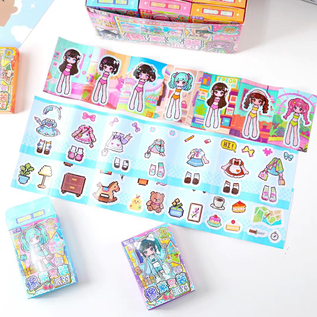 Pegatinas de píxeles para niños regalos para chicas vestidos sin recortes para estudiantes pequeños regalos de princesa vestidos pegatinas caja de regalo