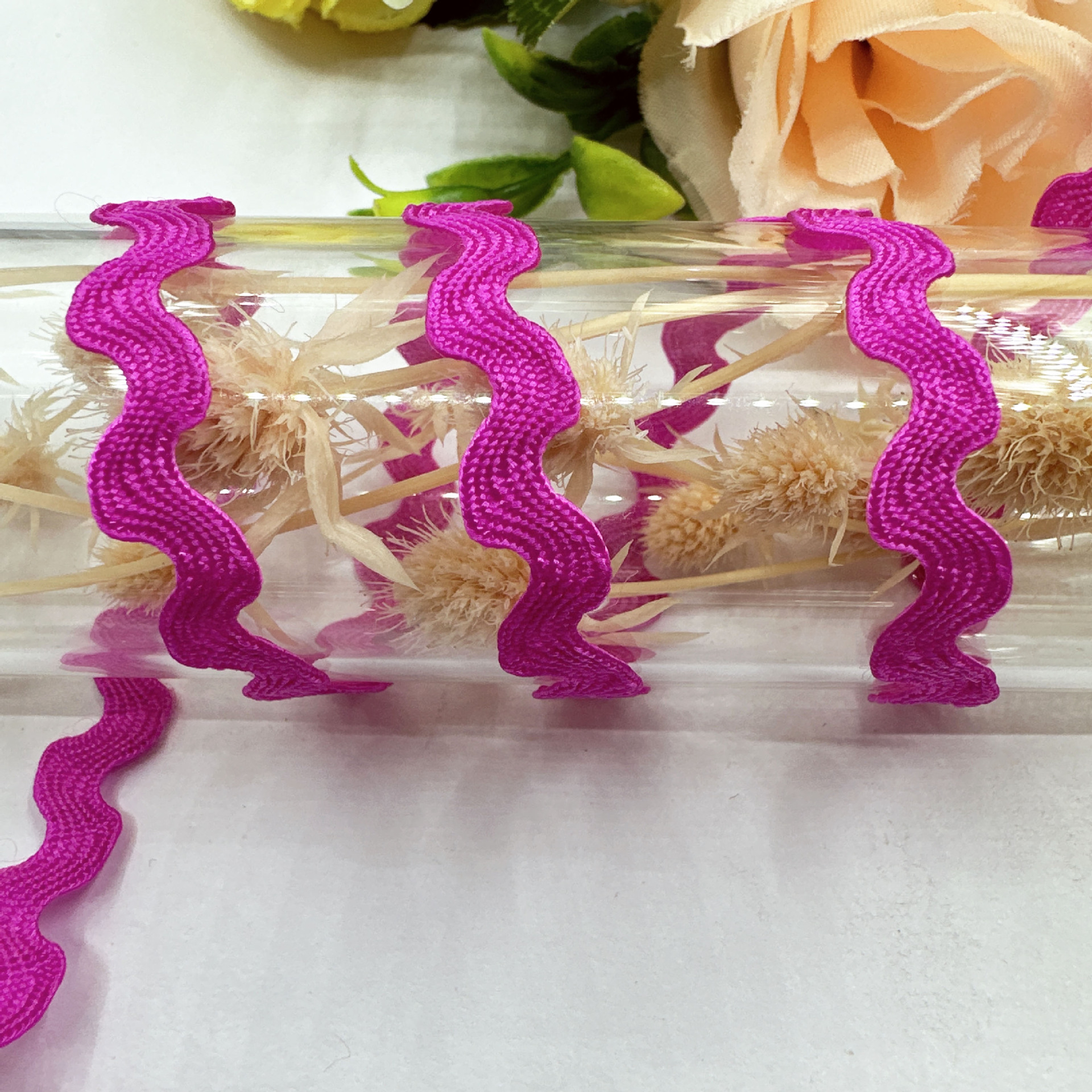 En stock mm onda de color sólido en forma de S borde curvo encaje cinta cortina sombrero ropa para niños accesorios de la boda accesorios de la ropa