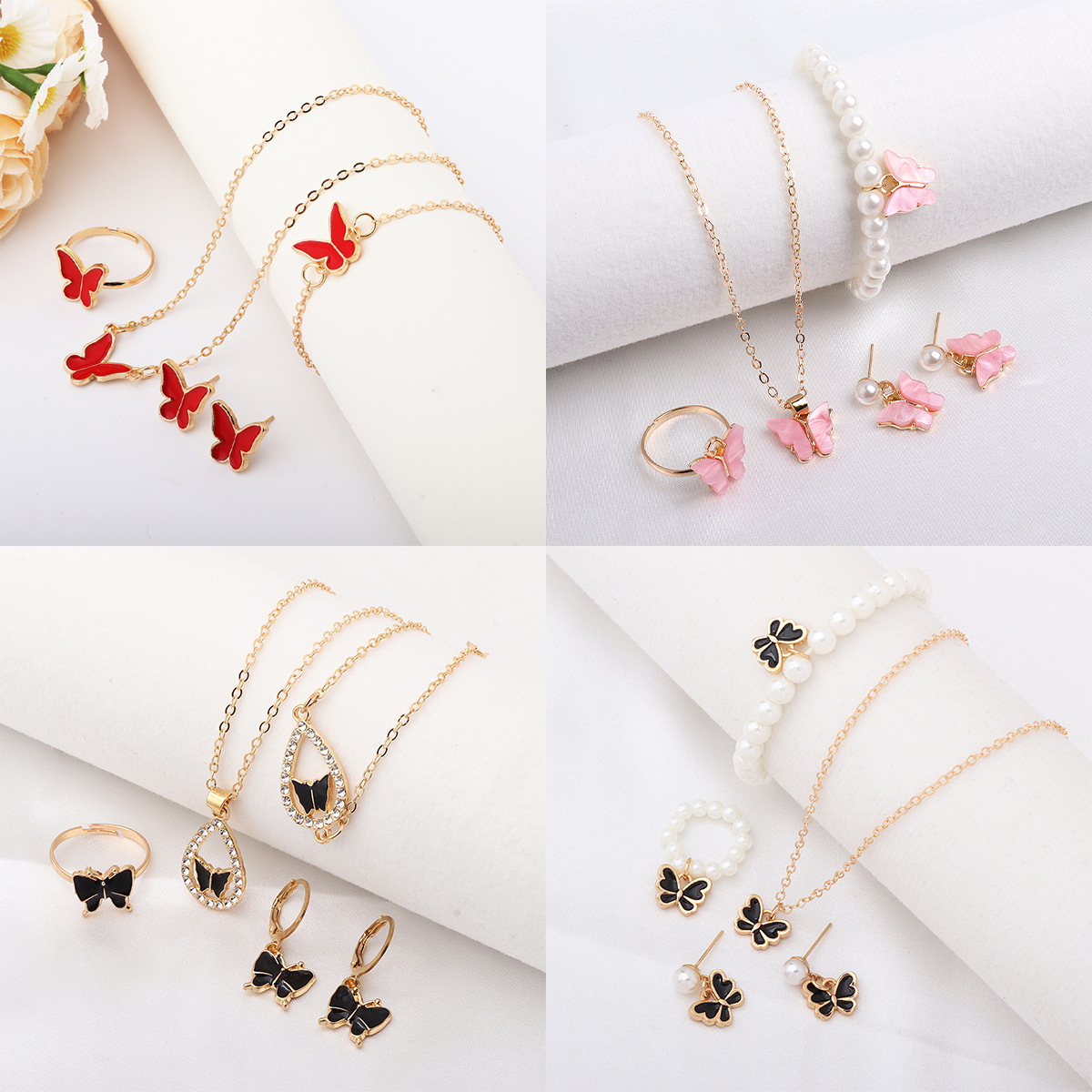 Trendy New Classic Butterfly Necklace Bracelet Earrings Jewelry Versatile Multicolor Enamel Diamond Jewelry