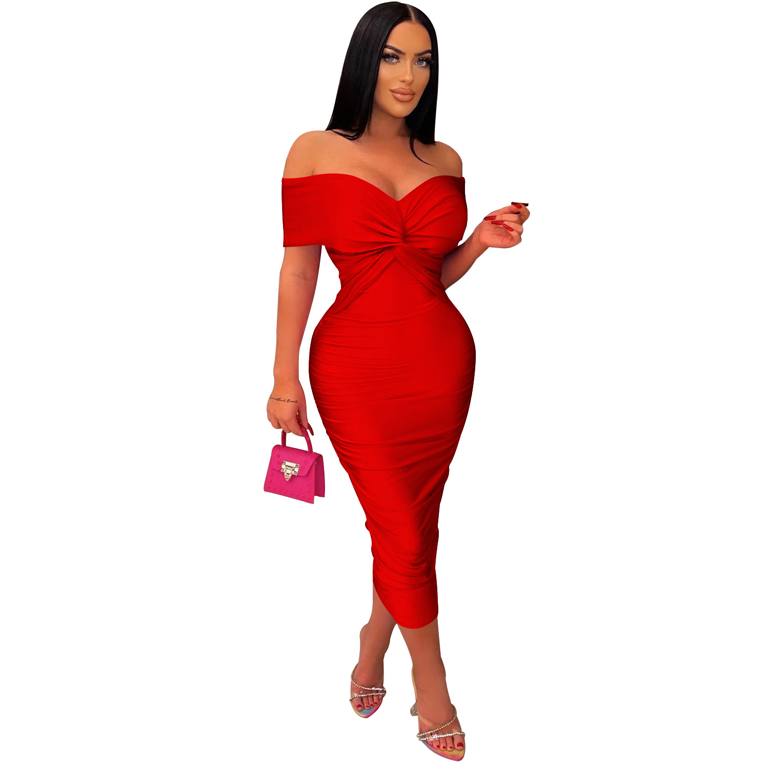 C6219 transfronteriza AliExpress Amazon europeo y americano de la moda de las mujeres de color sólido plisado vestido sin mangas tubo vestido superior