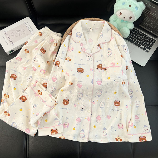 Comercio exterior transfronterizo taiwan chat en vivo primavera y otoño dulce dibujos animados nubes de algodón pantalones de manga larga pijamas en stock