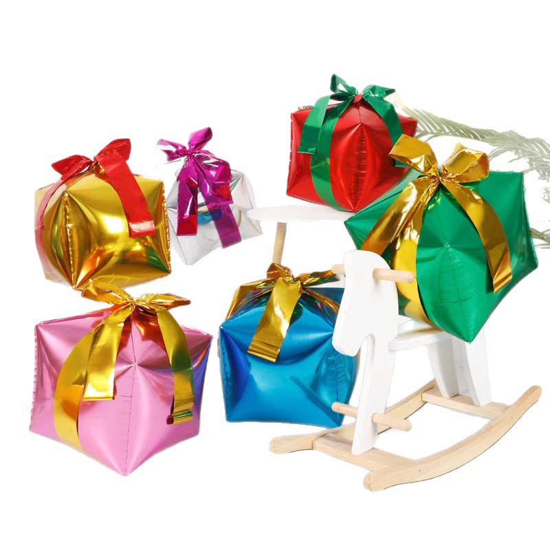 22 pulgadas 4D bola cuadrada caja de regalos de globo de película de aluminio decoración de Navidad decoración de globo comercio exterior transfronterizo