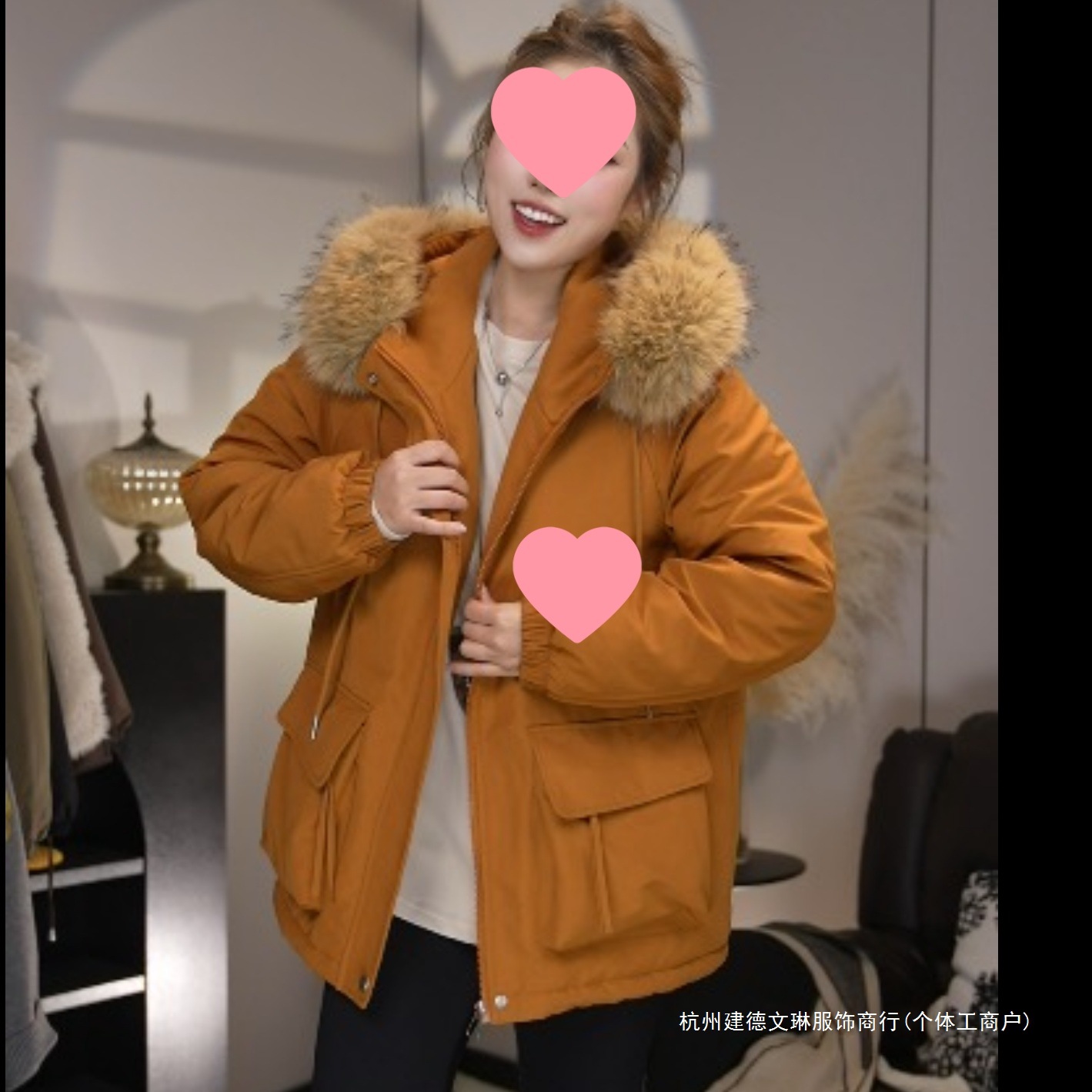 【全身加绒】加绒加厚派克服外套女韩系慵懒风大毛领休闲中长款棉