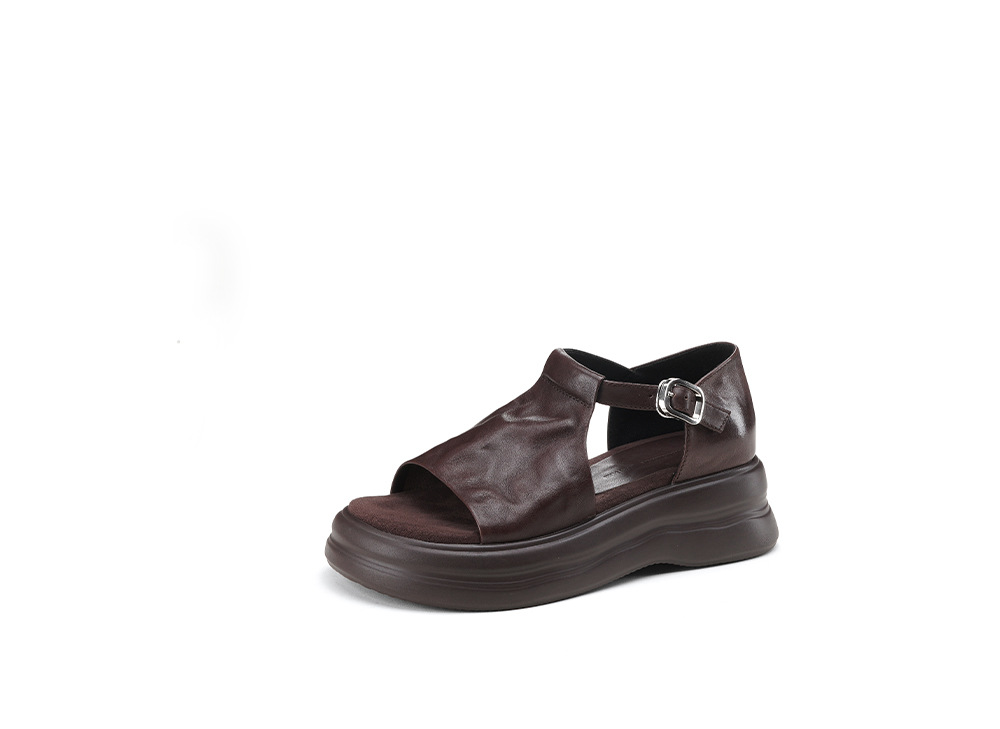 Sandal cao gót nữ hở mũi da bò đế dày quai ngang khóa — Khóa thắt lưng màu đen, Khóa thắt lưng màu nâu, Velcro màu mơ, Giấy dán ma thuật màu nâu chi tiết 22