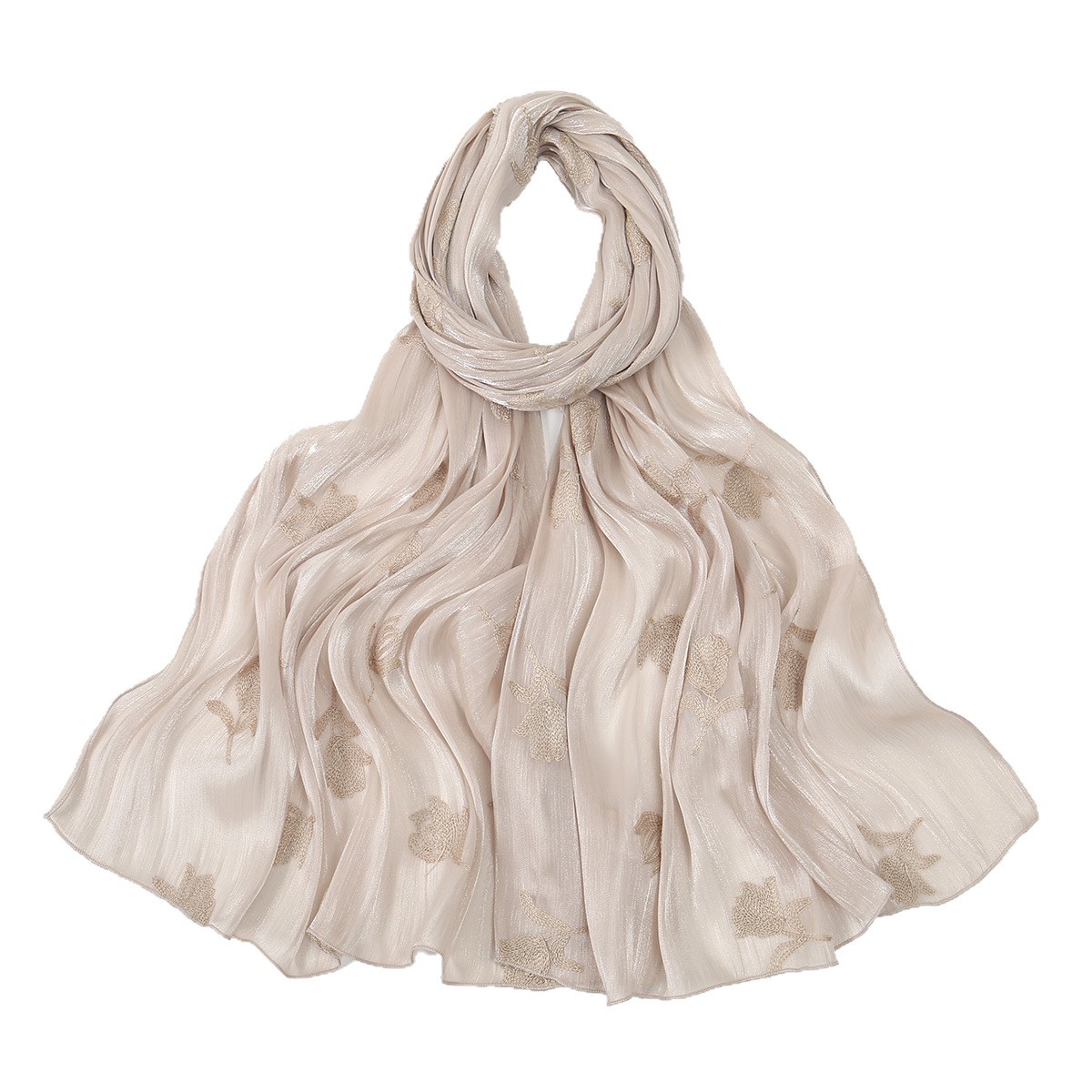 Luxury Floral Embroidered Scarf – Versatile Beach Cover-Up & Sun Protection Shawl (180x70cm, 6 Elegant Colors, Polyester)_voghion.com