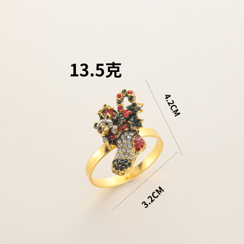 跨境圣诞餐巾环圣诞树小麋鹿花环铃铛拐杖雪花酒店装饰餐巾扣|undefined