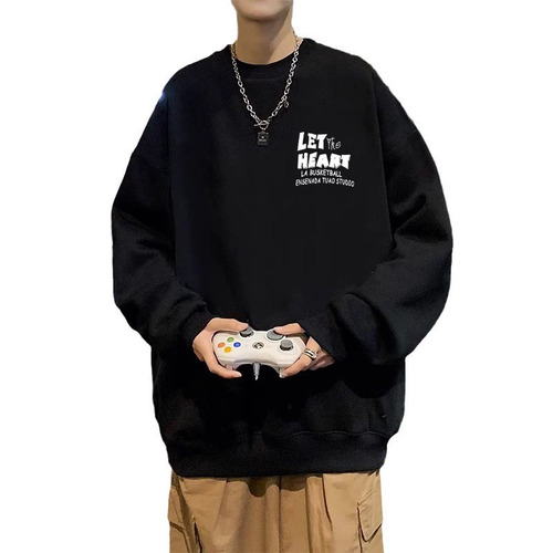 Men's Hongfeng Round Neck Sweatshirt Spring and Autumn Season Trend Brand Loose Jacket Versatile Stylish Couple Base Shirt Long Sleeve T-Shirt