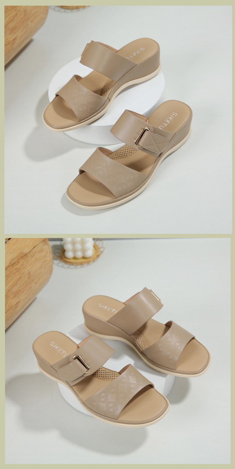 Dép sandal nữ xỏ ngón quai khóa mùa hè phong cách Âu Mỹ, đế bệt thoải mái — Màu đen, Màu hồng, Màu kaki chi tiết 13
