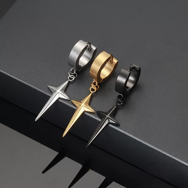 Four Mangxing Titanium Steel Trend Men's Personalized Hip Hop Cross Cross Cross Star Earrings Without Ear Holes Men's Ear Studs Women's Ear Clips