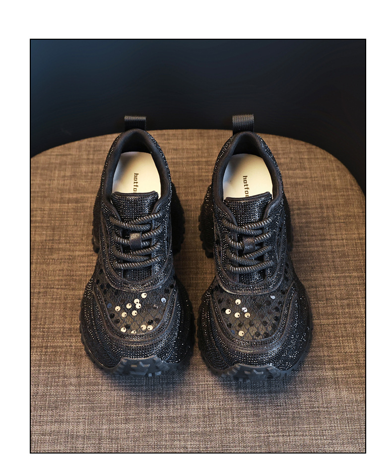 Giày sneaker nữ đế dày lưới thoáng khí đính đá full kim cương — Màu đen chi tiết 18